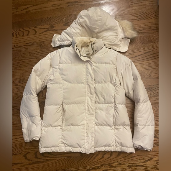 LL Bean ivory women’s down puffer coat size XS - Picture 1 of 5